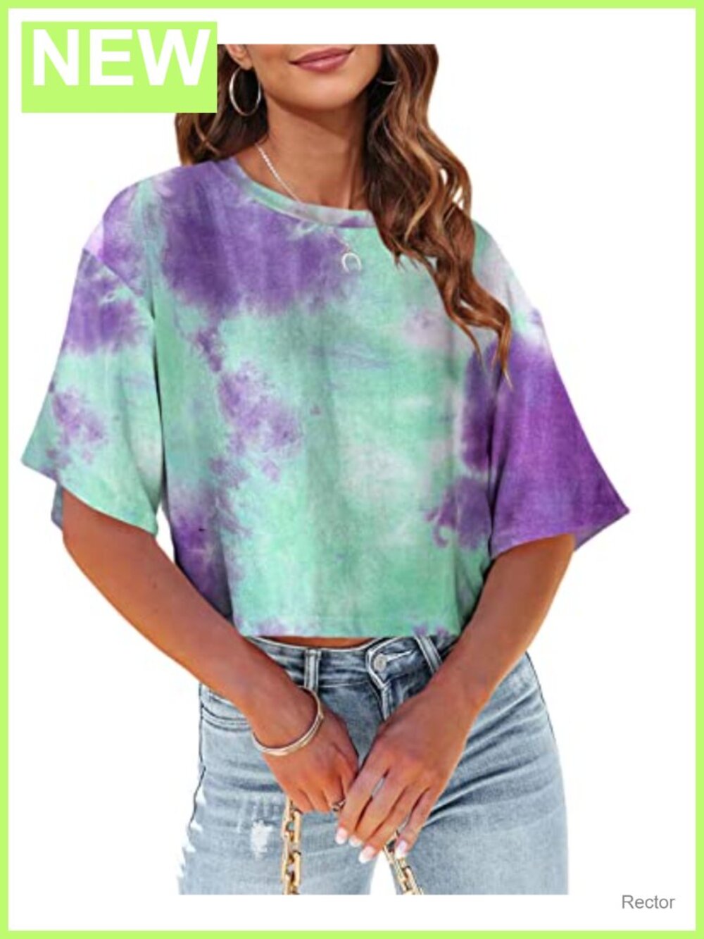 Womens Cotton Spandex Tie Dye Half Sleeve Crop Top Casual Cropped T-Shirt